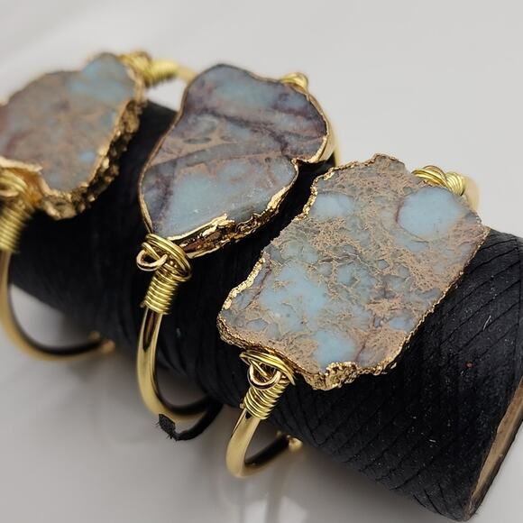 Genuine Seafoam Jasper Bangle Bracelet - Picture 3 of 5